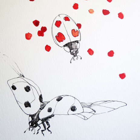 stampa artistica - artprint A4 - insetti - coccinelle - R nel bosco